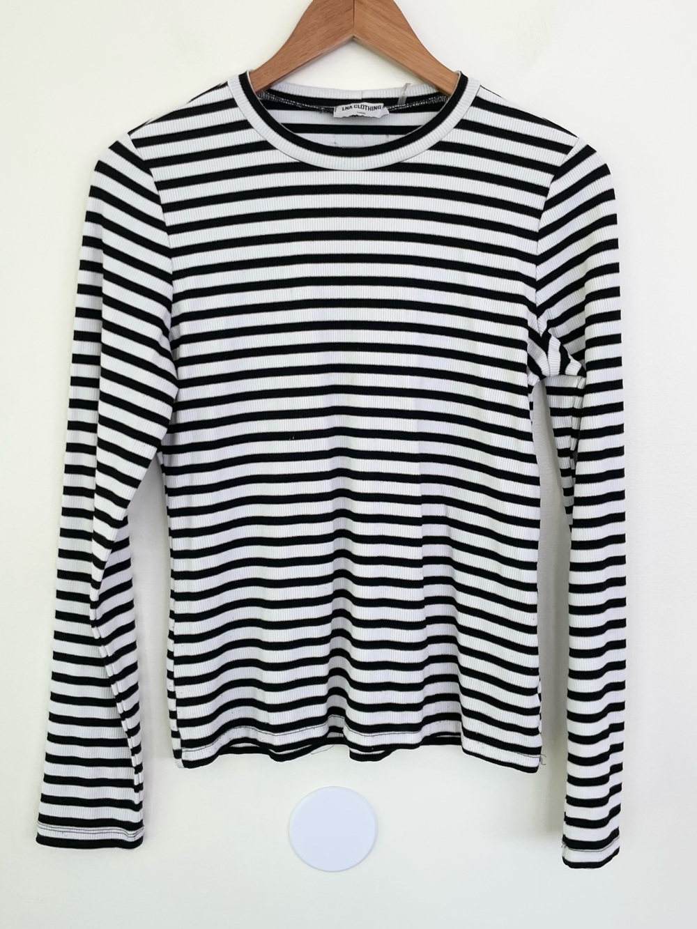 LNA Clothing Ribbed Knit Stripe Mock Neck Long Sleeve w Metallic Thread L Large